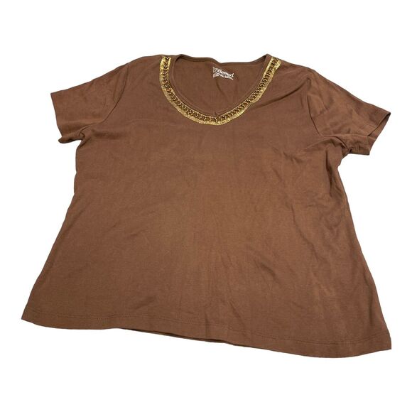 ByDesign Brown V-Neck Short Sleeved Shirt Women’s Size XL - Picture 1 of 9